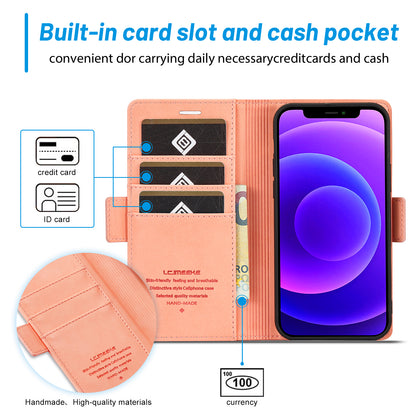 LC.IMEEKE Shockproof Full Protection PU Leather Card Slots Wallet Phone Shell with Stand for iPhone 13 Pro 6.7 inch