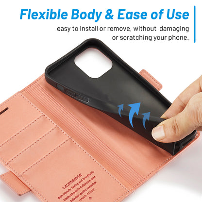LC.IMEEKE Shockproof Full Protection PU Leather Card Slots Wallet Phone Shell with Stand for iPhone 13 Pro 6.7 inch