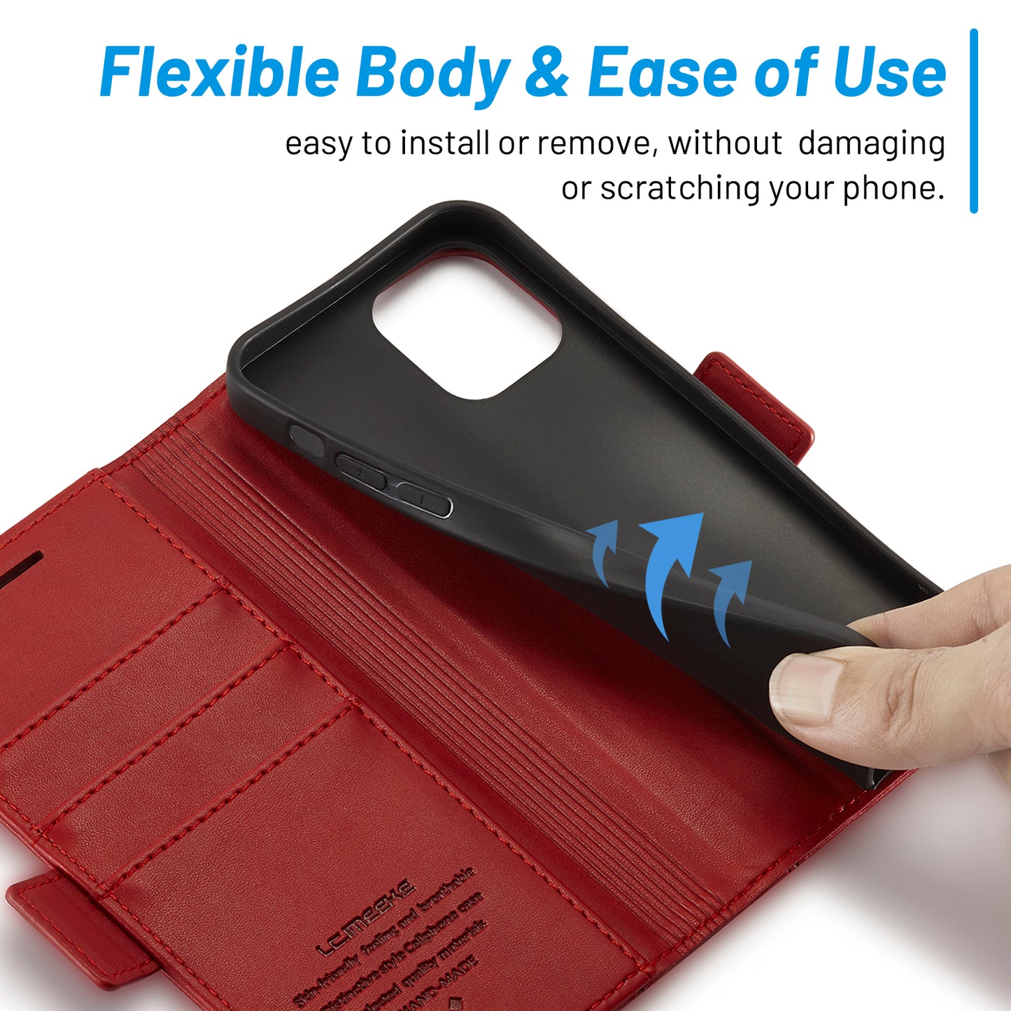 LC.IMEEKE Shockproof Full Protection PU Leather Card Slots Wallet Phone Shell with Stand for iPhone 13 Pro 6.7 inch