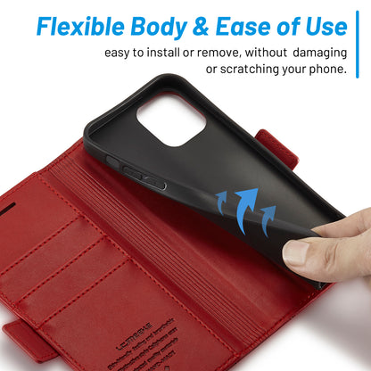 LC.IMEEKE Shockproof Full Protection PU Leather Card Slots Wallet Phone Shell with Stand for iPhone 13 Pro 6.7 inch