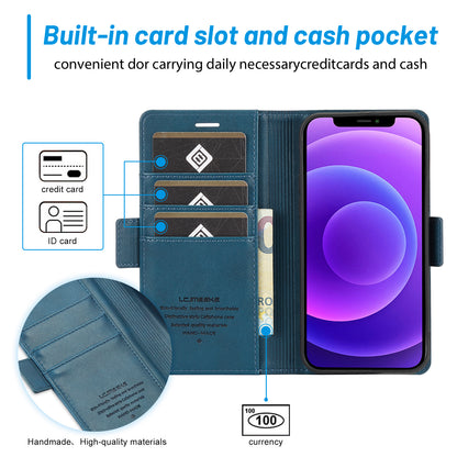 LC.IMEEKE Shockproof Full Protection PU Leather Card Slots Wallet Phone Shell with Stand for iPhone 13 Pro 6.7 inch