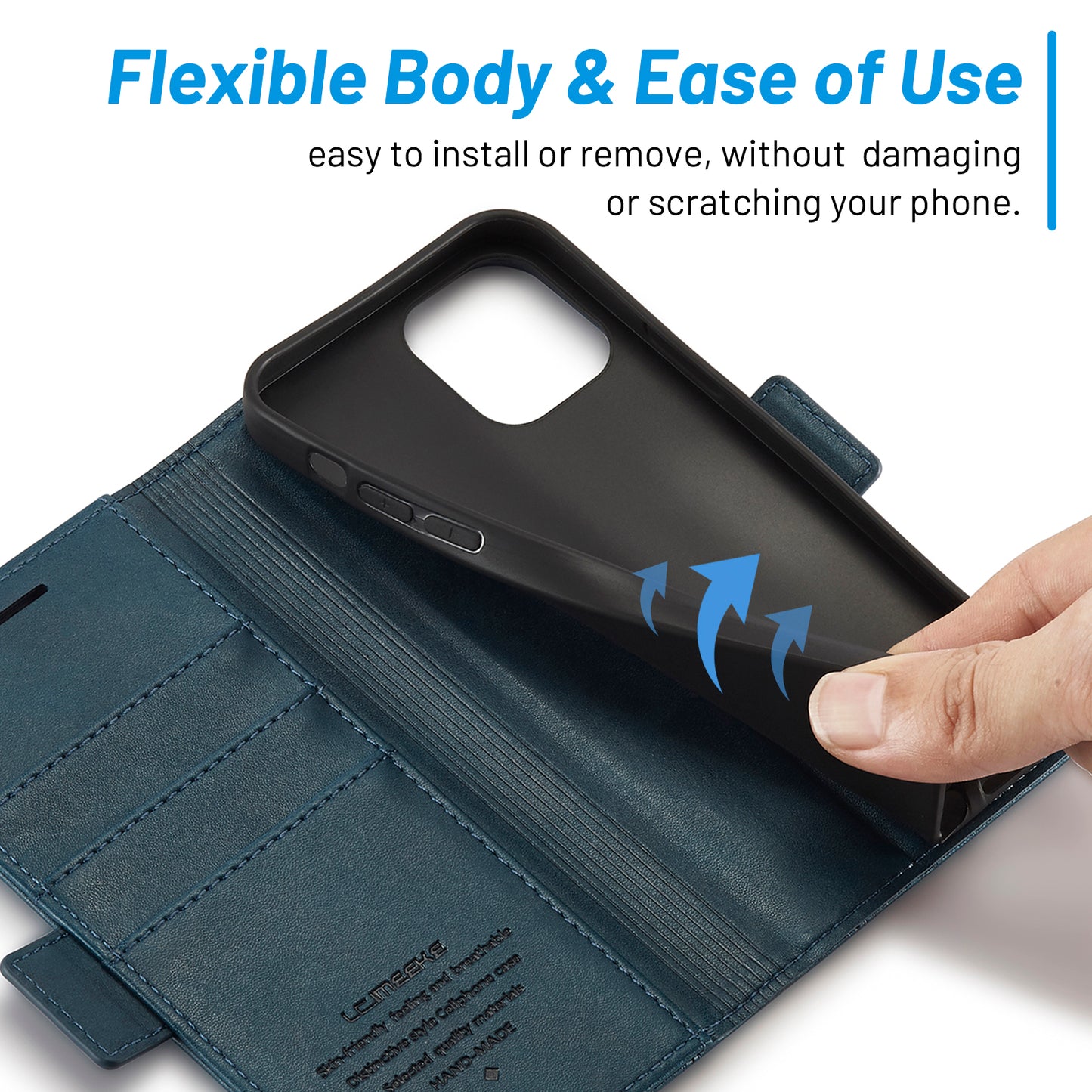 LC.IMEEKE Shockproof Full Protection PU Leather Card Slots Wallet Phone Shell with Stand for iPhone 13 Pro 6.7 inch