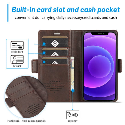 LC.IMEEKE Shockproof Full Protection PU Leather Card Slots Wallet Phone Shell with Stand for iPhone 13 Pro 6.7 inch