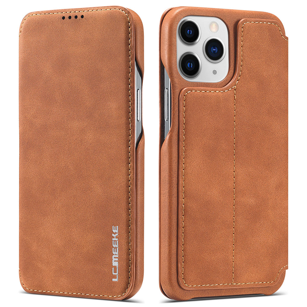 LC.IMEEKE Stand Card Slot Design Auto-absorbed Vintage Style Leather Phone Case Shell for iPhone 13 Pro Max 6.7 inch