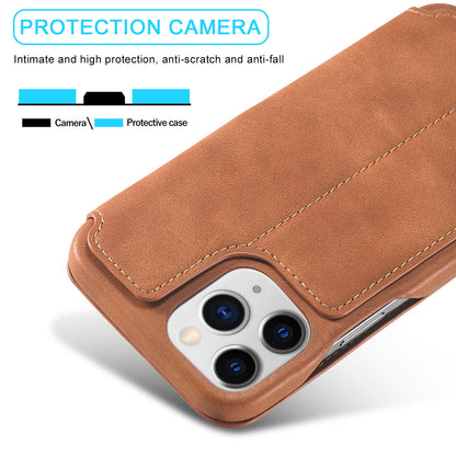 LC.IMEEKE Stand Card Slot Design Auto-absorbed Vintage Style Leather Phone Case Shell for iPhone 13 Pro Max 6.7 inch