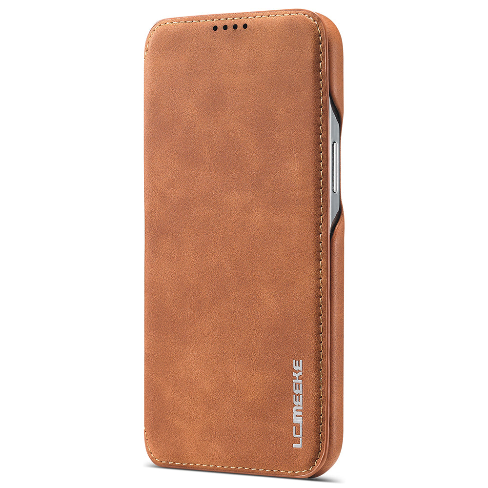 LC.IMEEKE Stand Card Slot Design Auto-absorbed Vintage Style Leather Phone Case Shell for iPhone 13 Pro Max 6.7 inch