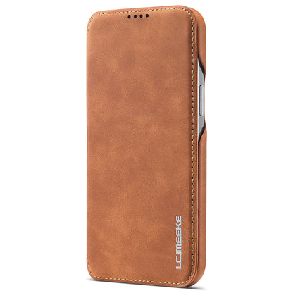 LC.IMEEKE Stand Card Slot Design Auto-absorbed Vintage Style Leather Phone Case Shell for iPhone 13 Pro Max 6.7 inch