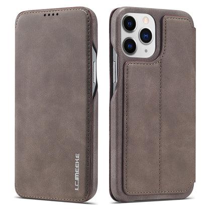 LC.IMEEKE Stand Card Slot Design Auto-absorbed Vintage Style Leather Phone Case Shell for iPhone 13 Pro Max 6.7 inch
