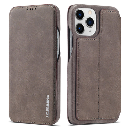 LC.IMEEKE Stand Card Slot Design Auto-absorbed Vintage Style Leather Phone Case Shell for iPhone 13 Pro Max 6.7 inch