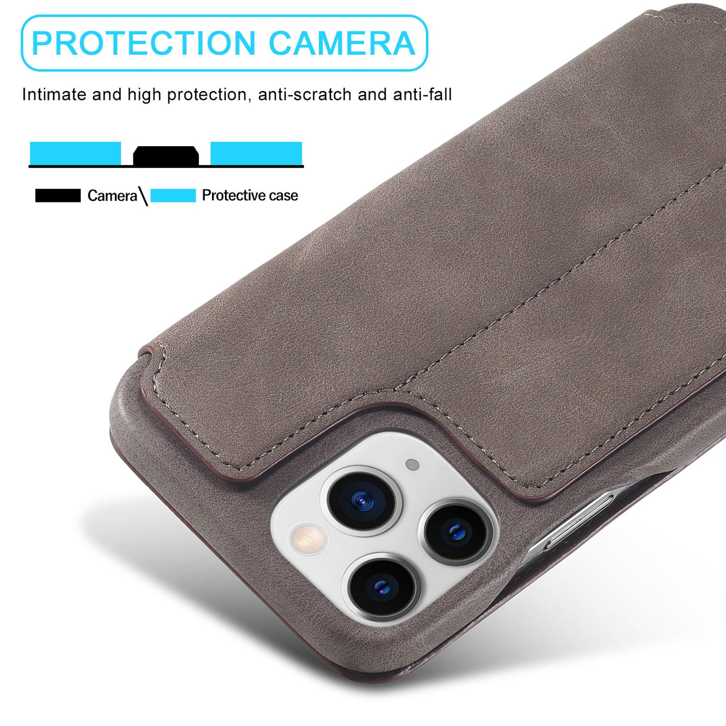 LC.IMEEKE Stand Card Slot Design Auto-absorbed Vintage Style Leather Phone Case Shell for iPhone 13 Pro Max 6.7 inch