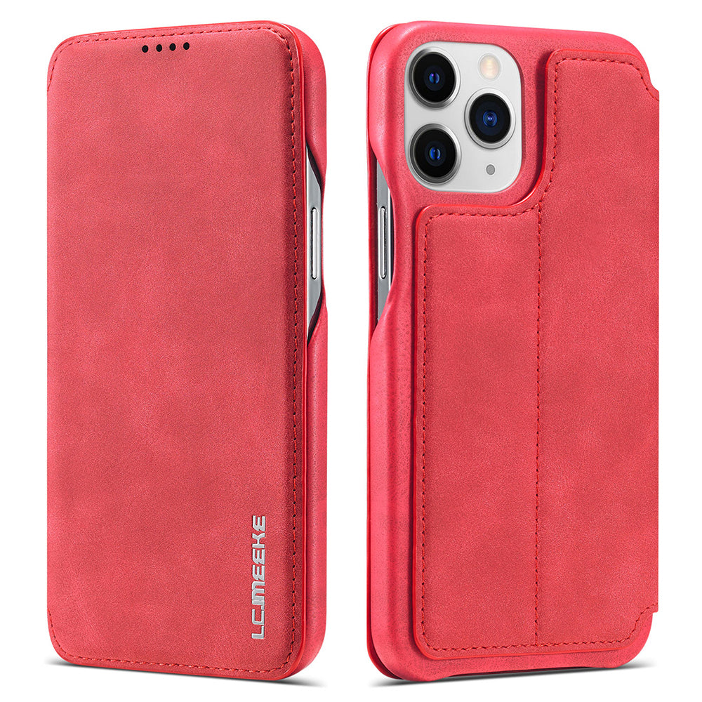LC.IMEEKE Stand Card Slot Design Auto-absorbed Vintage Style Leather Phone Case Shell for iPhone 13 Pro Max 6.7 inch