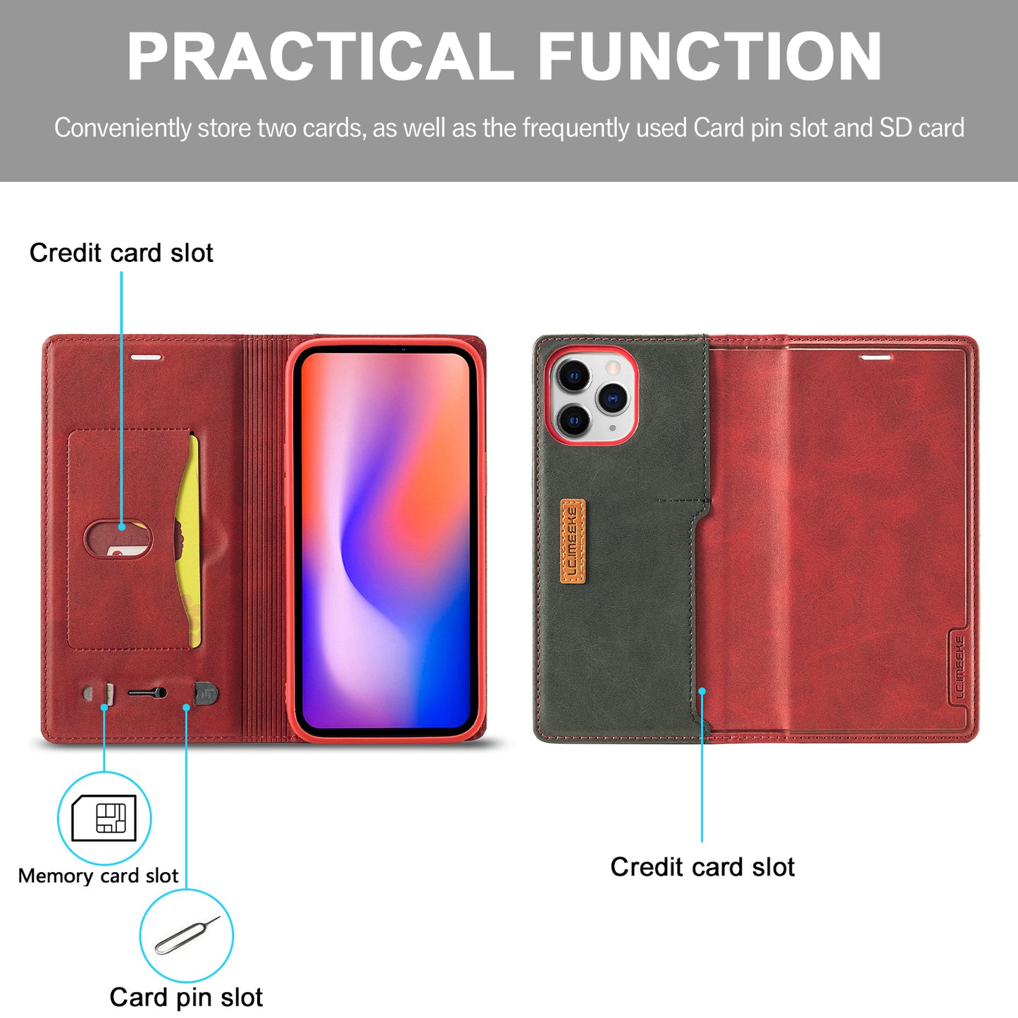 LC.IMEEKE LC-001 Series Full Body Protection Card Slots Auto-absorbed Closure Leather Cell Phone Case for Apple iPhone 13 Pro Max 6.7 inch