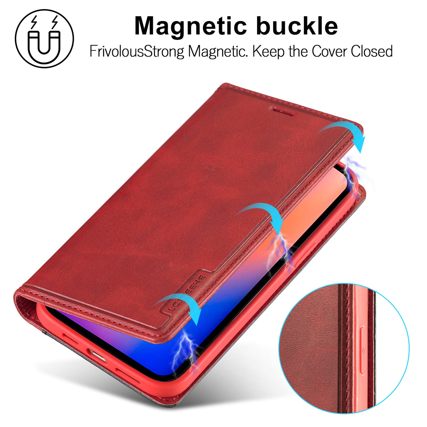 LC.IMEEKE LC-001 Series Full Body Protection Card Slots Auto-absorbed Closure Leather Cell Phone Case for Apple iPhone 13 Pro Max 6.7 inch