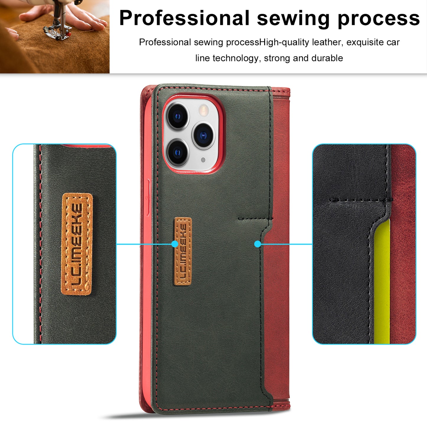 LC.IMEEKE LC-001 Series Full Body Protection Card Slots Auto-absorbed Closure Leather Cell Phone Case for Apple iPhone 13 Pro Max 6.7 inch