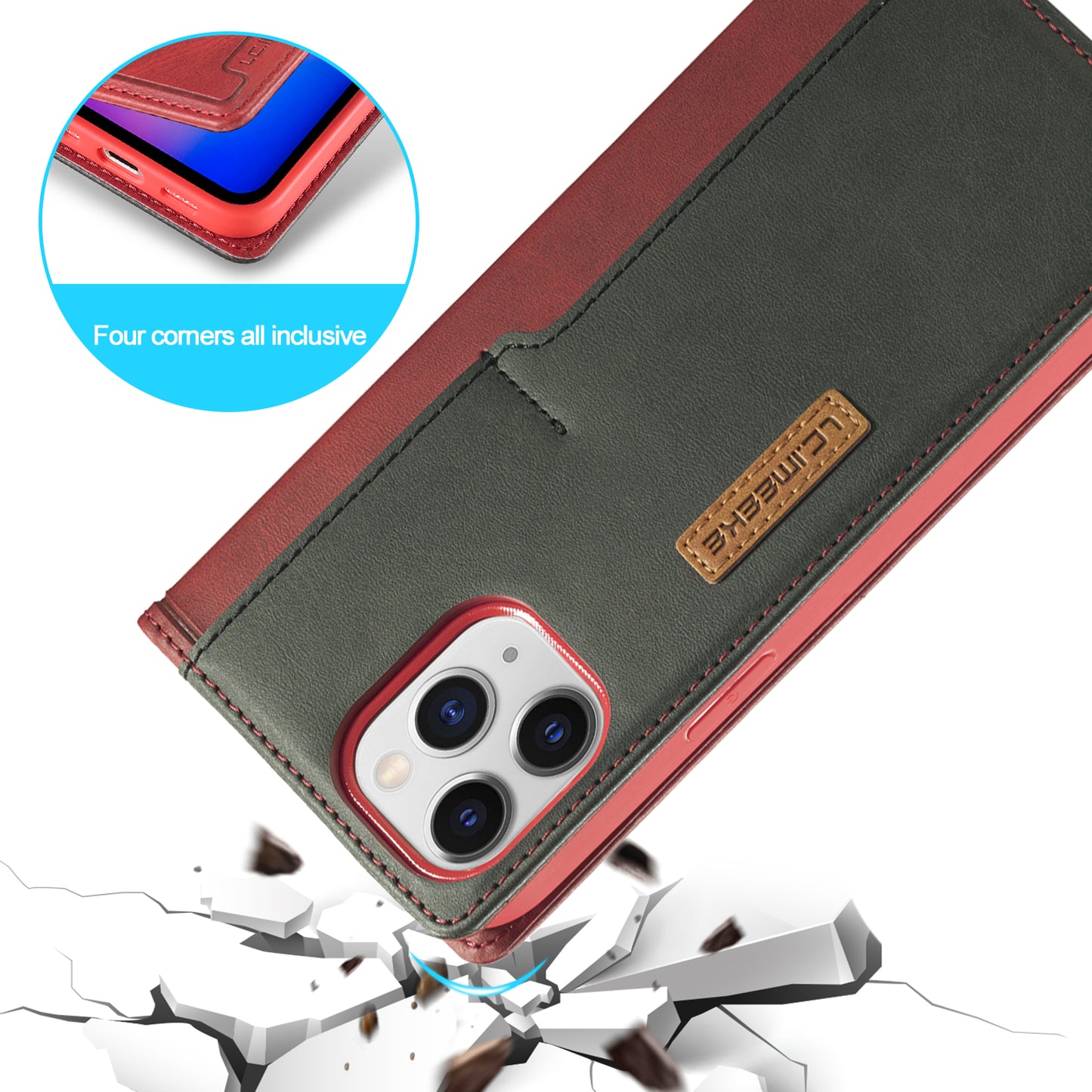 LC.IMEEKE LC-001 Series Full Body Protection Card Slots Auto-absorbed Closure Leather Cell Phone Case for Apple iPhone 13 Pro Max 6.7 inch