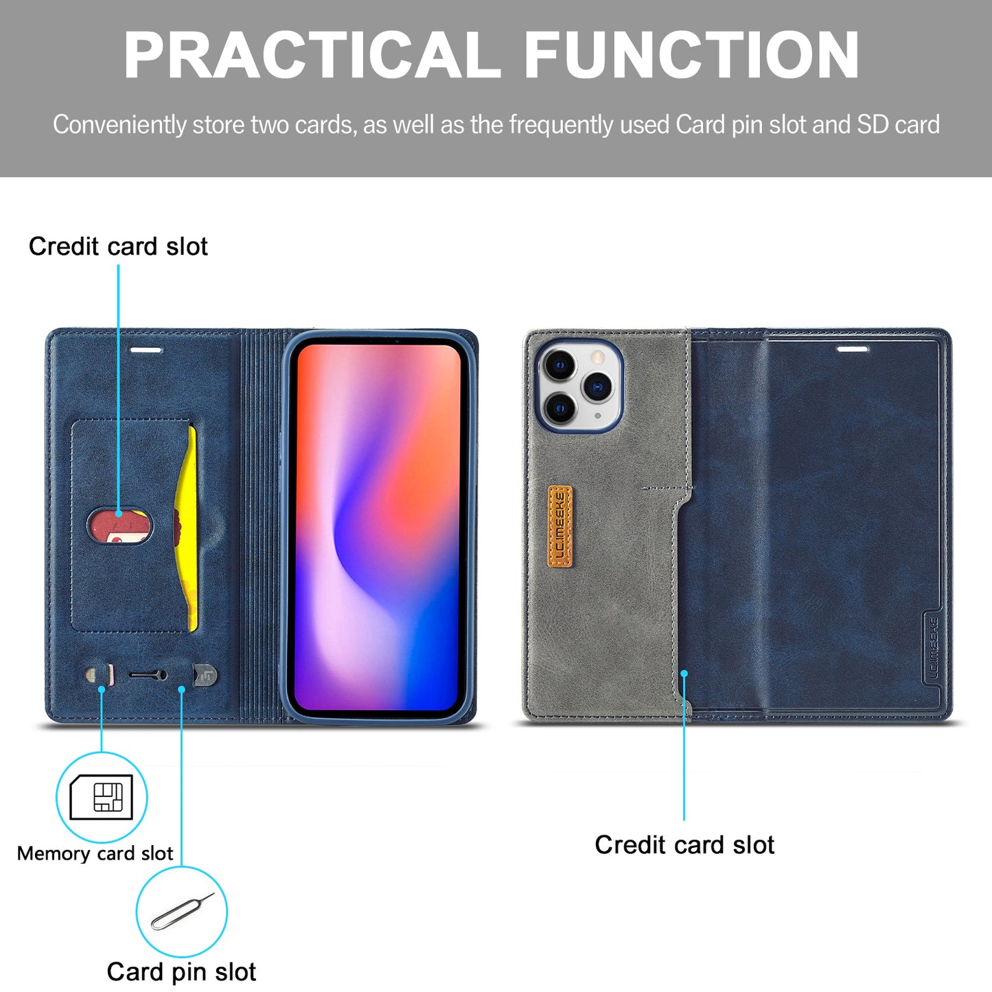 LC.IMEEKE LC-001 Series Full Body Protection Card Slots Auto-absorbed Closure Leather Cell Phone Case for Apple iPhone 13 Pro Max 6.7 inch