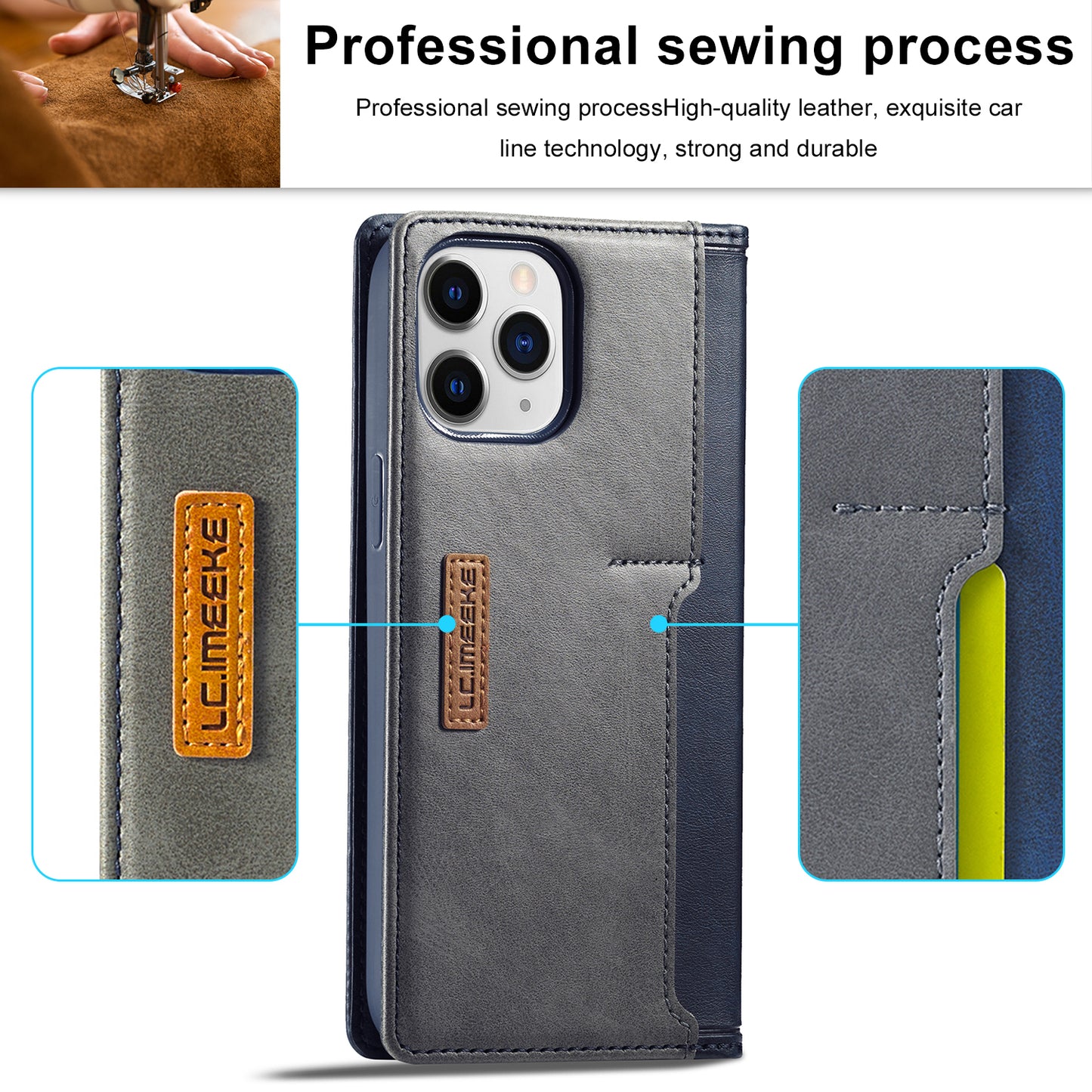 LC.IMEEKE LC-001 Series Full Body Protection Card Slots Auto-absorbed Closure Leather Cell Phone Case for Apple iPhone 13 Pro Max 6.7 inch