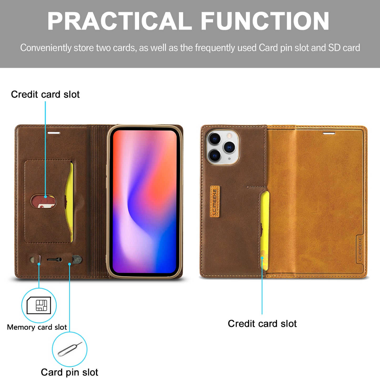 LC.IMEEKE LC-001 Series Full Body Protection Card Slots Auto-absorbed Closure Leather Cell Phone Case for Apple iPhone 13 Pro Max 6.7 inch