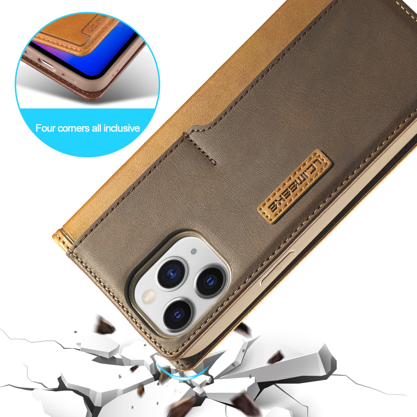 LC.IMEEKE LC-001 Series Full Body Protection Card Slots Auto-absorbed Closure Leather Cell Phone Case for Apple iPhone 13 Pro Max 6.7 inch