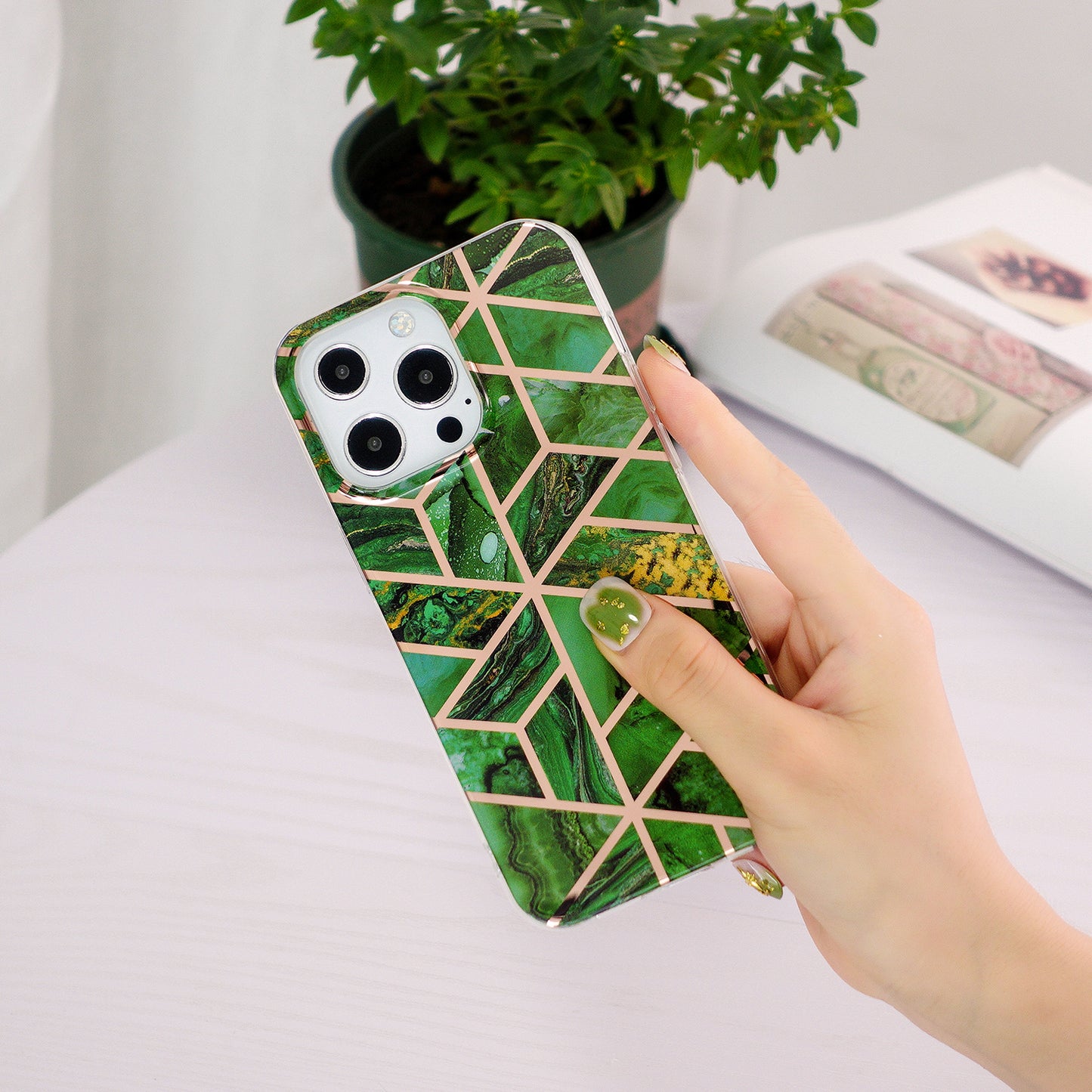 Marble Pattern Electroplating IMD TPU Case Anti Scratch Phone Shell for iPhone 13 Pro 6.1 inch
