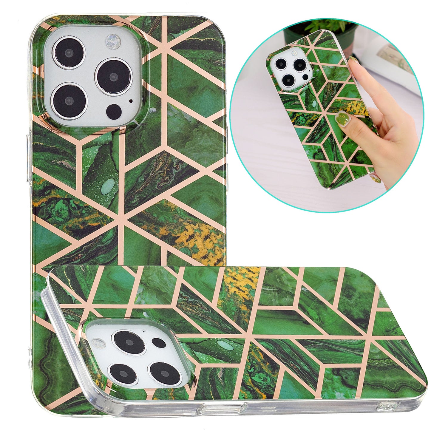Marble Pattern Electroplating IMD TPU Case Anti Scratch Phone Shell for iPhone 13 Pro 6.1 inch