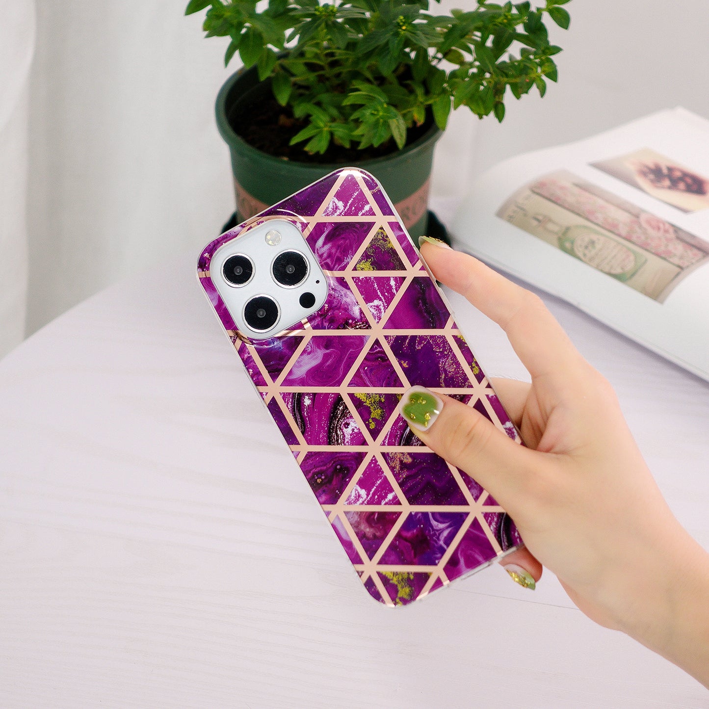 Marble Pattern Electroplating IMD TPU Case Anti Scratch Phone Shell for iPhone 13 Pro 6.1 inch