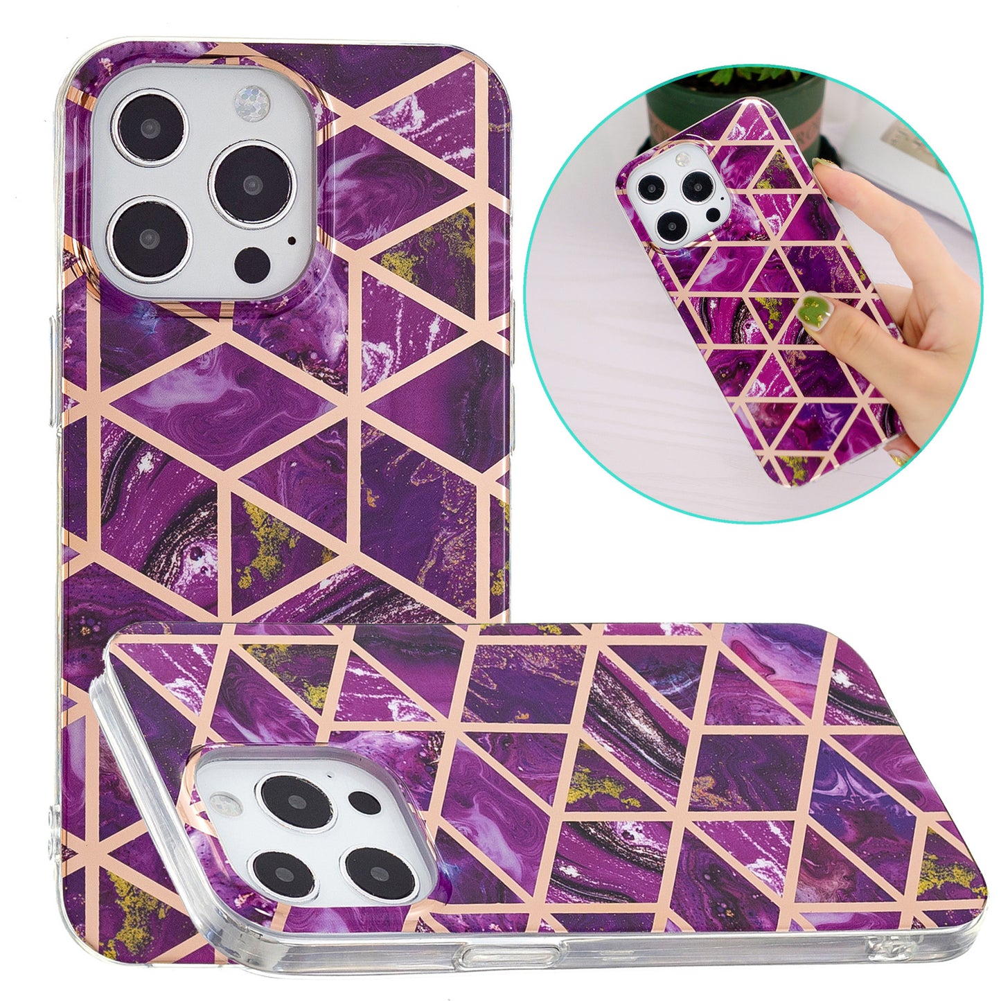 Marble Pattern Electroplating IMD TPU Case Anti Scratch Phone Shell for iPhone 13 Pro 6.1 inch