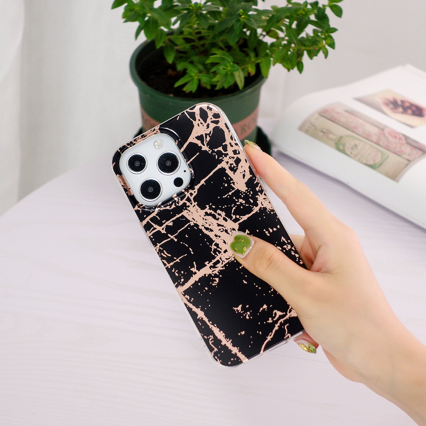 Marble Pattern Electroplating IMD TPU Case Anti Scratch Phone Shell for iPhone 13 Pro 6.1 inch