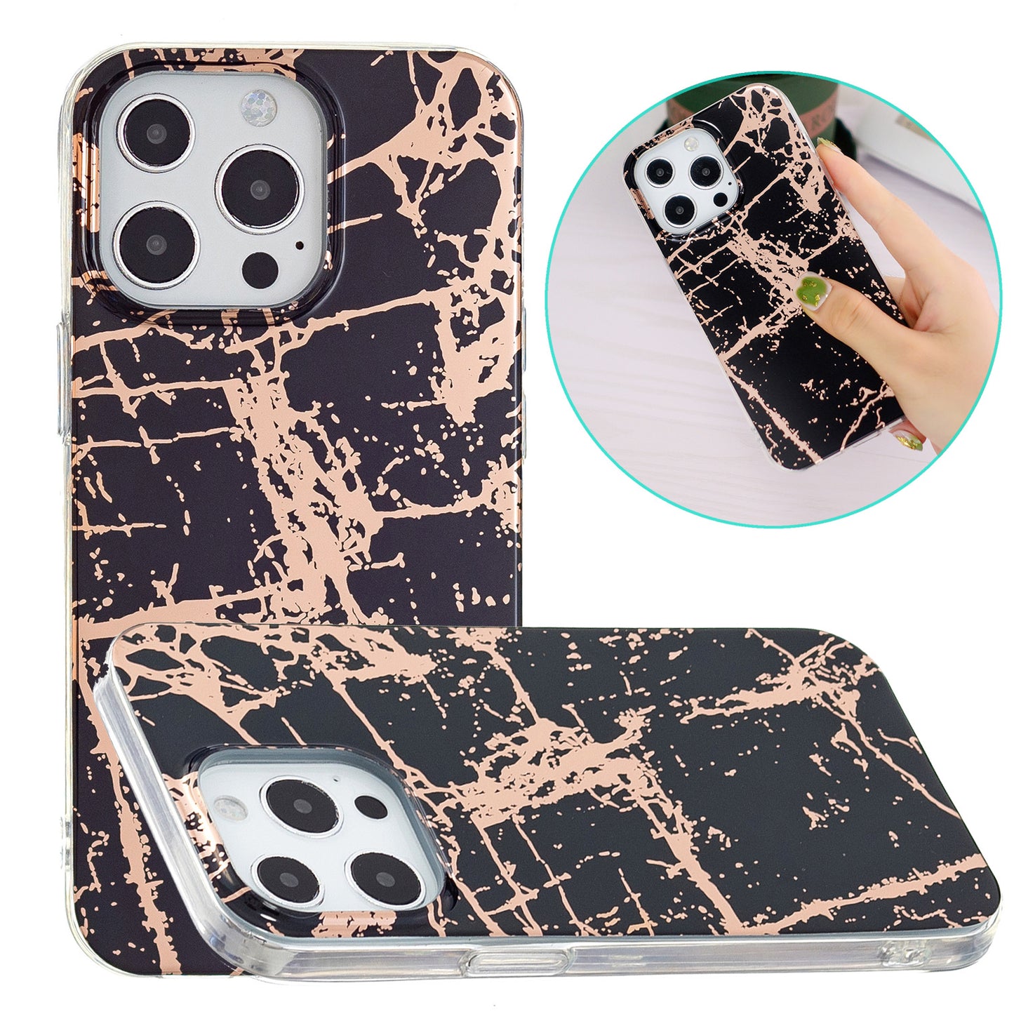Marble Pattern Electroplating IMD TPU Case Anti Scratch Phone Shell for iPhone 13 Pro 6.1 inch