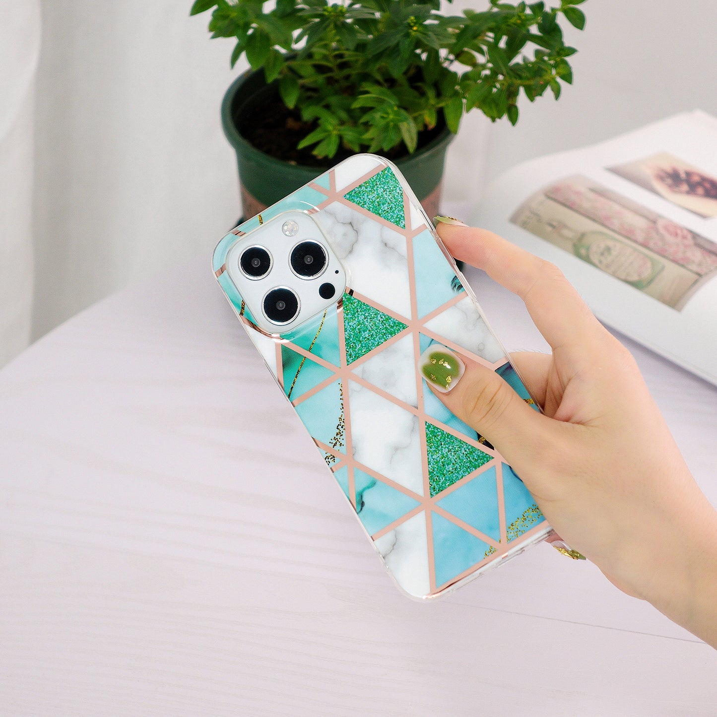 Marble Pattern Electroplating IMD TPU Case Anti Scratch Phone Shell for iPhone 13 Pro 6.1 inch