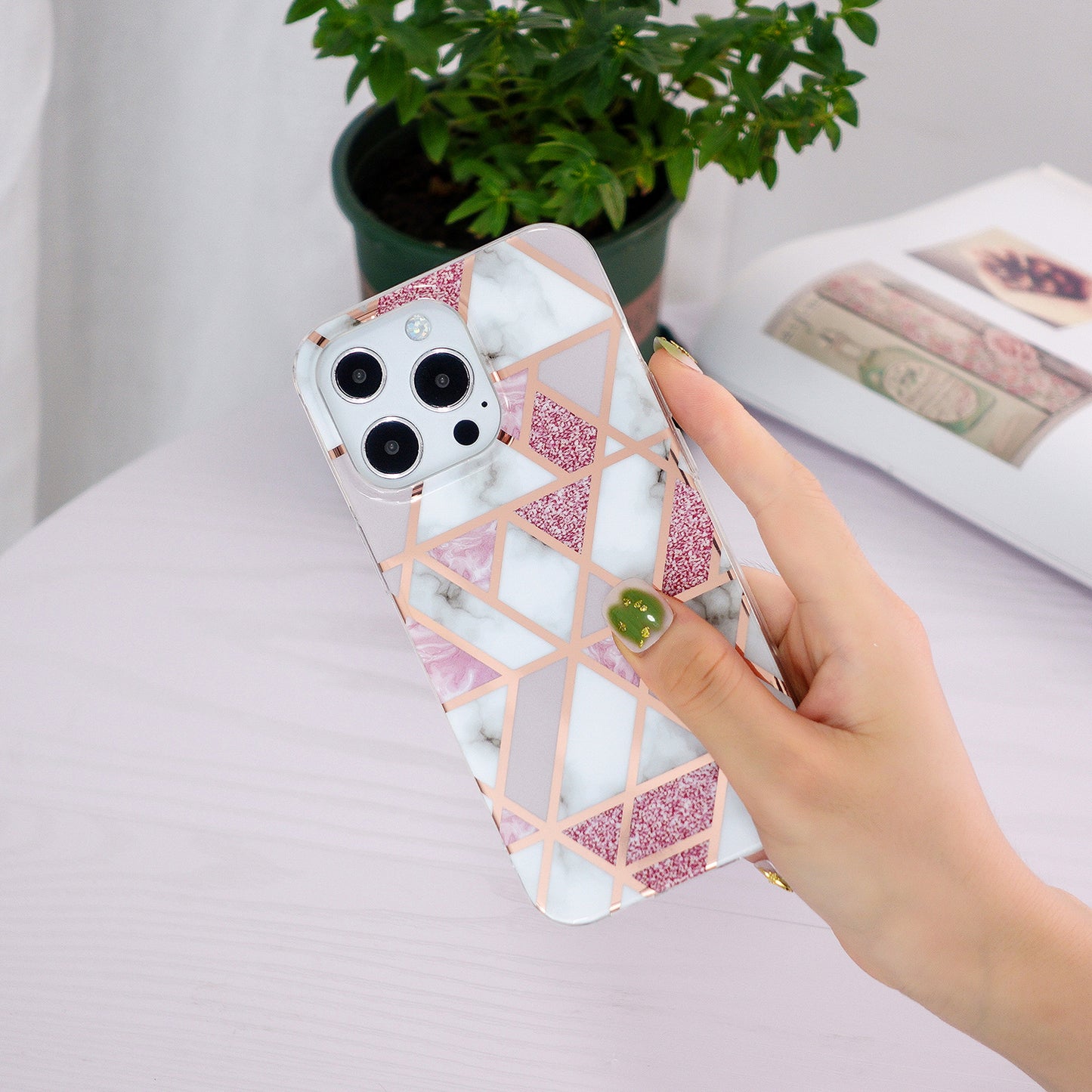 Marble Pattern Electroplating IMD TPU Case Anti Scratch Phone Shell for iPhone 13 Pro 6.1 inch