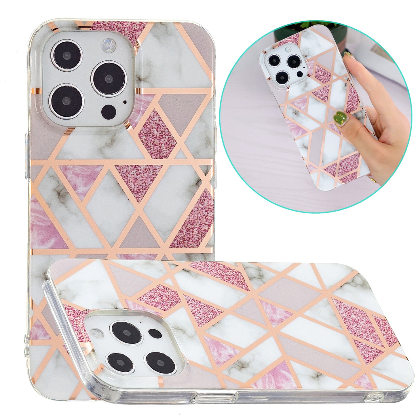 Marble Pattern Electroplating IMD TPU Case Anti Scratch Phone Shell for iPhone 13 Pro 6.1 inch