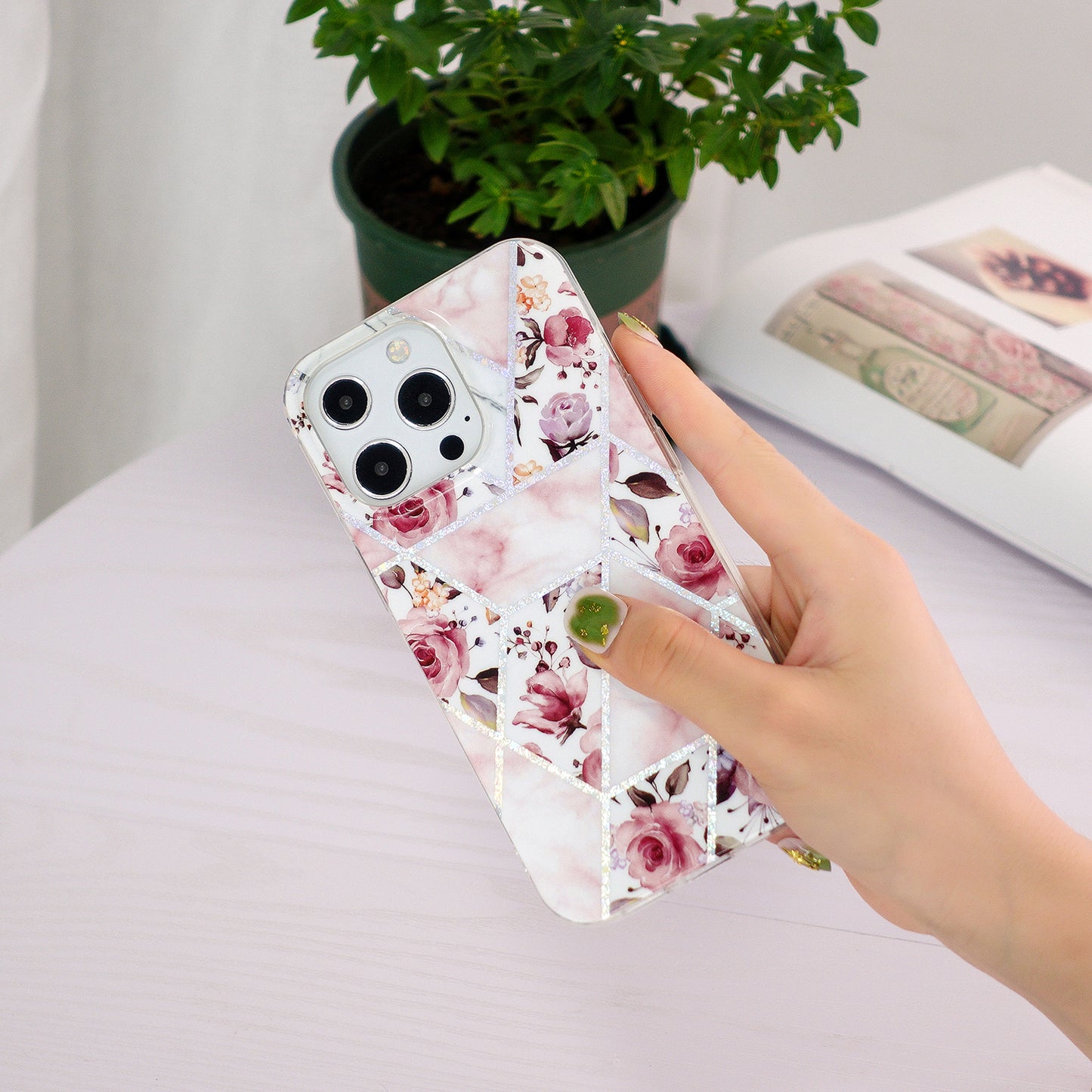 Marble Pattern Electroplating IMD TPU Case Anti Scratch Phone Shell for iPhone 13 Pro 6.1 inch