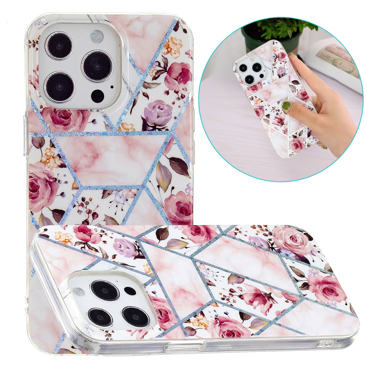 Marble Pattern Electroplating IMD TPU Case Anti Scratch Phone Shell for iPhone 13 Pro 6.1 inch