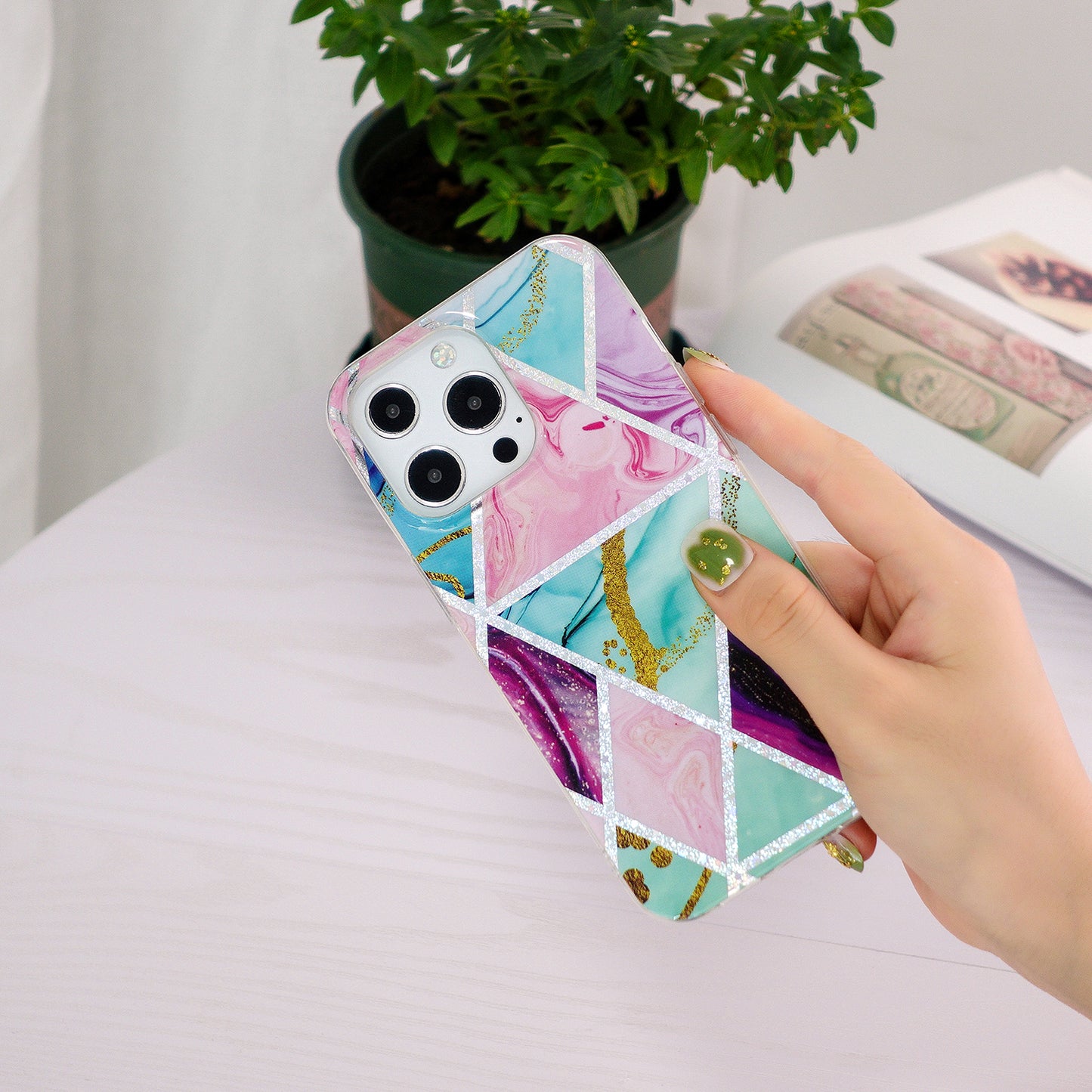 Marble Pattern Electroplating IMD TPU Case Anti Scratch Phone Shell for iPhone 13 Pro 6.1 inch