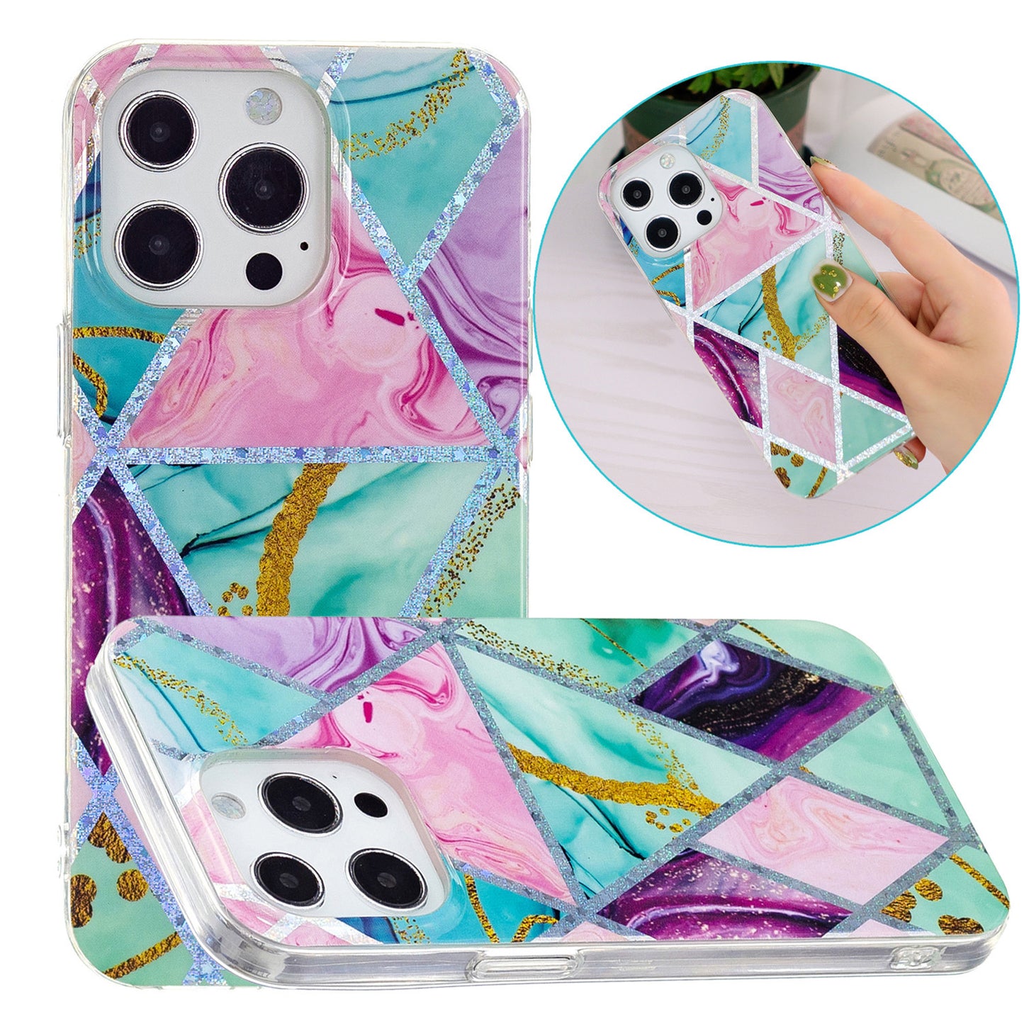 Marble Pattern Electroplating IMD TPU Case Anti Scratch Phone Shell for iPhone 13 Pro 6.1 inch