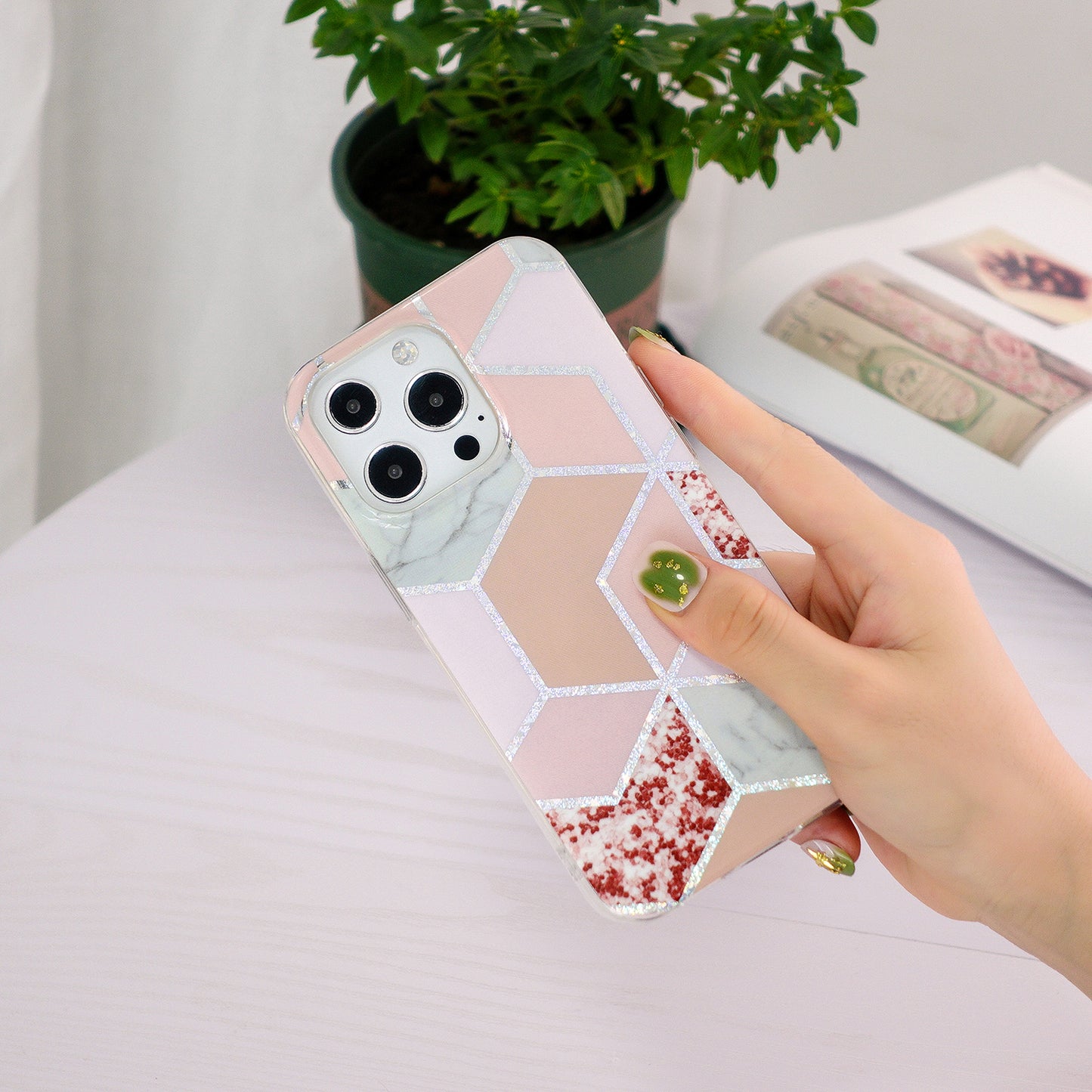 Marble Pattern Electroplating IMD TPU Case Anti Scratch Phone Shell for iPhone 13 Pro 6.1 inch