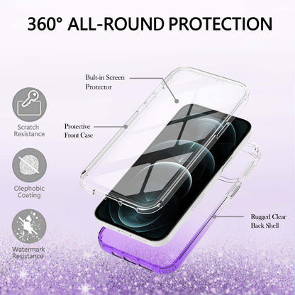 LA1 Series Gradient Color Full Protection 3-in-1 Shockproof Hard PC Frame + Soft TPU Back Protective Phone Case Built-in PET Screen Protector for Apple iPhone 12/12 Pro 6.1 inch