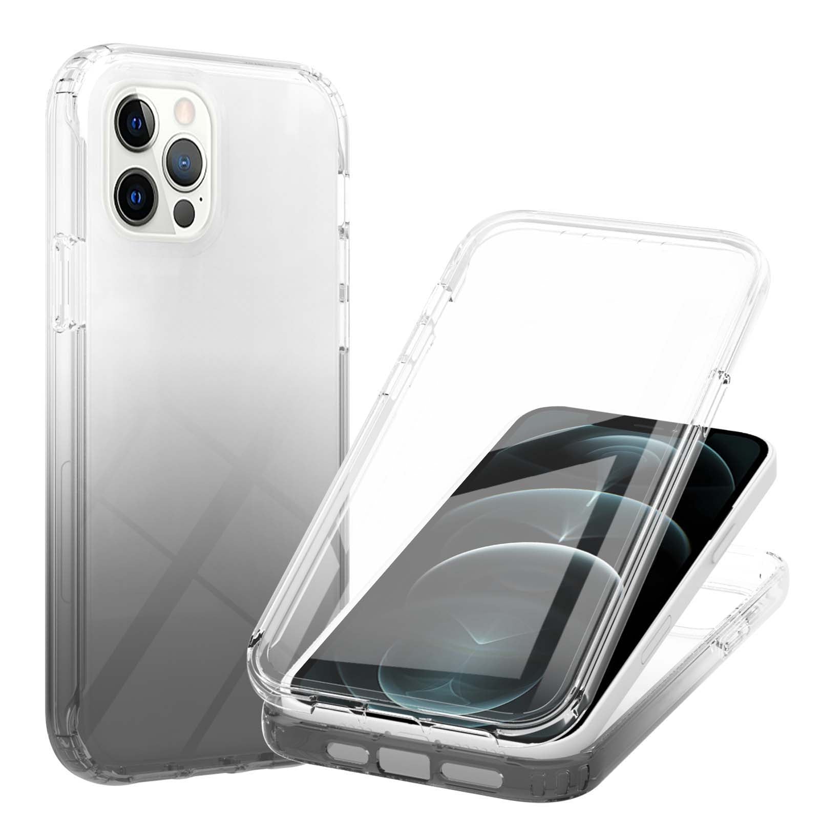 LA1 Series Gradient Color Full Protection 3-in-1 Shockproof Hard PC Frame + Soft TPU Back Protective Phone Case Built-in PET Screen Protector for Apple iPhone 12/12 Pro 6.1 inch