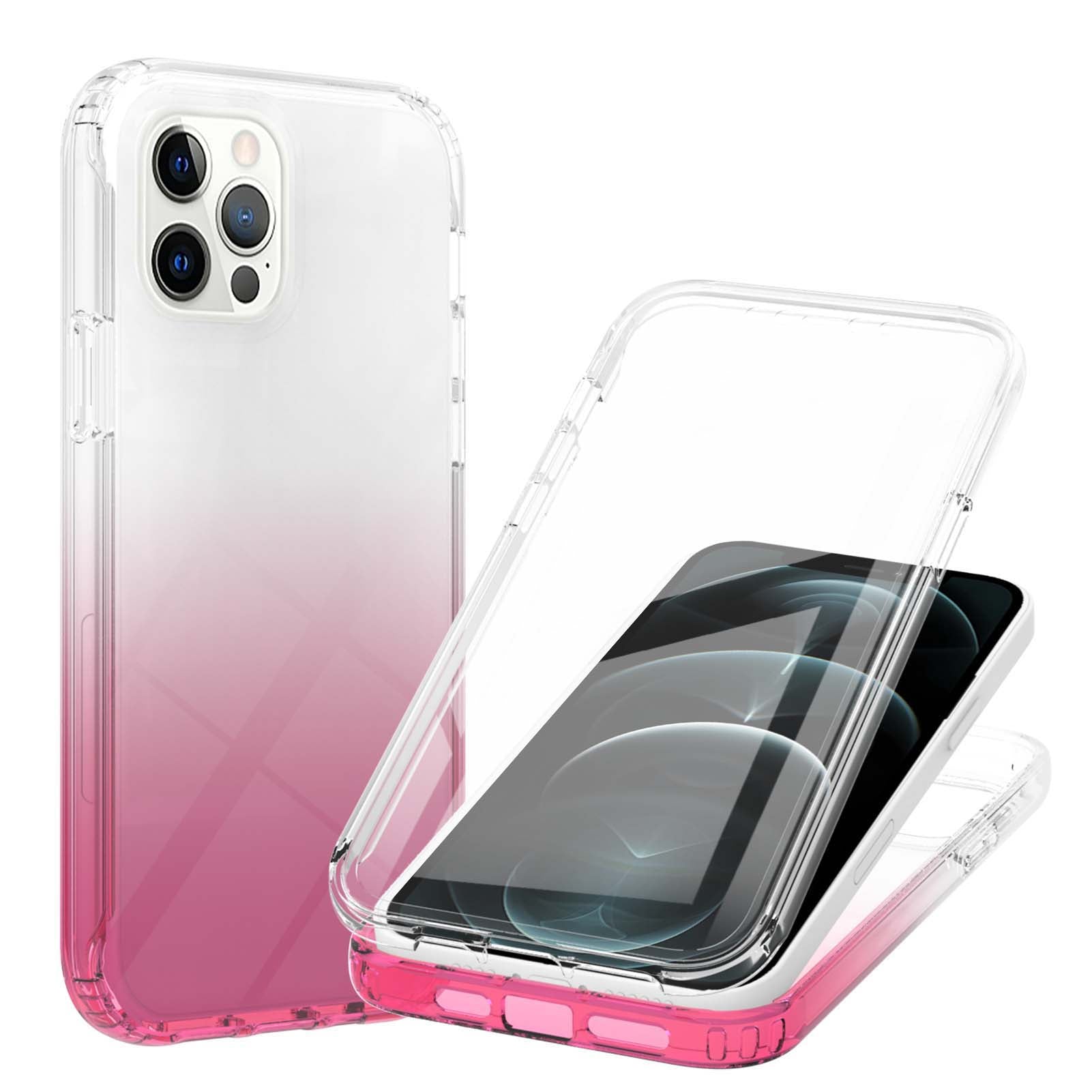 LA1 Series Gradient Color Full Protection 3-in-1 Shockproof Hard PC Frame + Soft TPU Back Protective Phone Case Built-in PET Screen Protector for Apple iPhone 12/12 Pro 6.1 inch