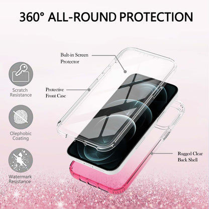 LA1 Series Gradient Color Full Protection 3-in-1 Shockproof Hard PC Frame + Soft TPU Back Protective Phone Case Built-in PET Screen Protector for Apple iPhone 12/12 Pro 6.1 inch