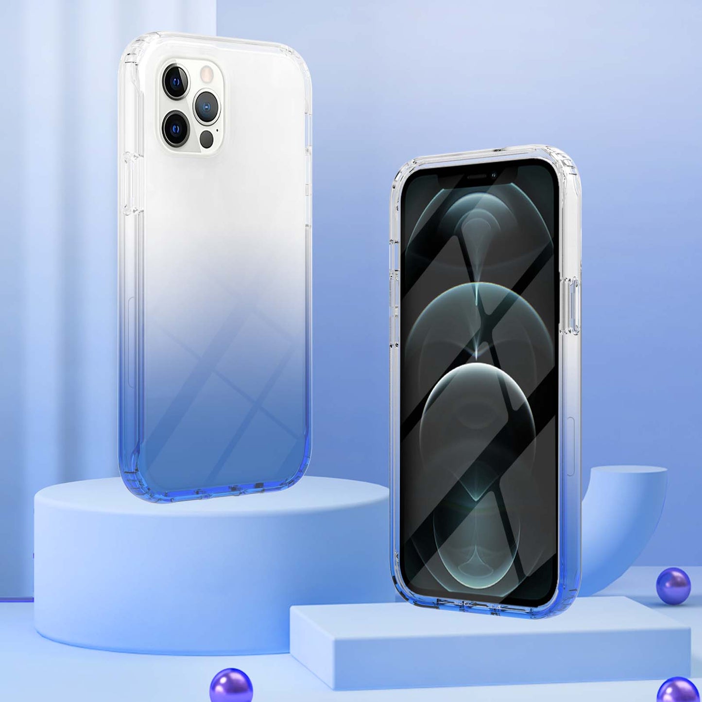 LA1 Series Gradient Color Full Protection 3-in-1 Shockproof Hard PC Frame + Soft TPU Back Protective Phone Case Built-in PET Screen Protector for Apple iPhone 12/12 Pro 6.1 inch