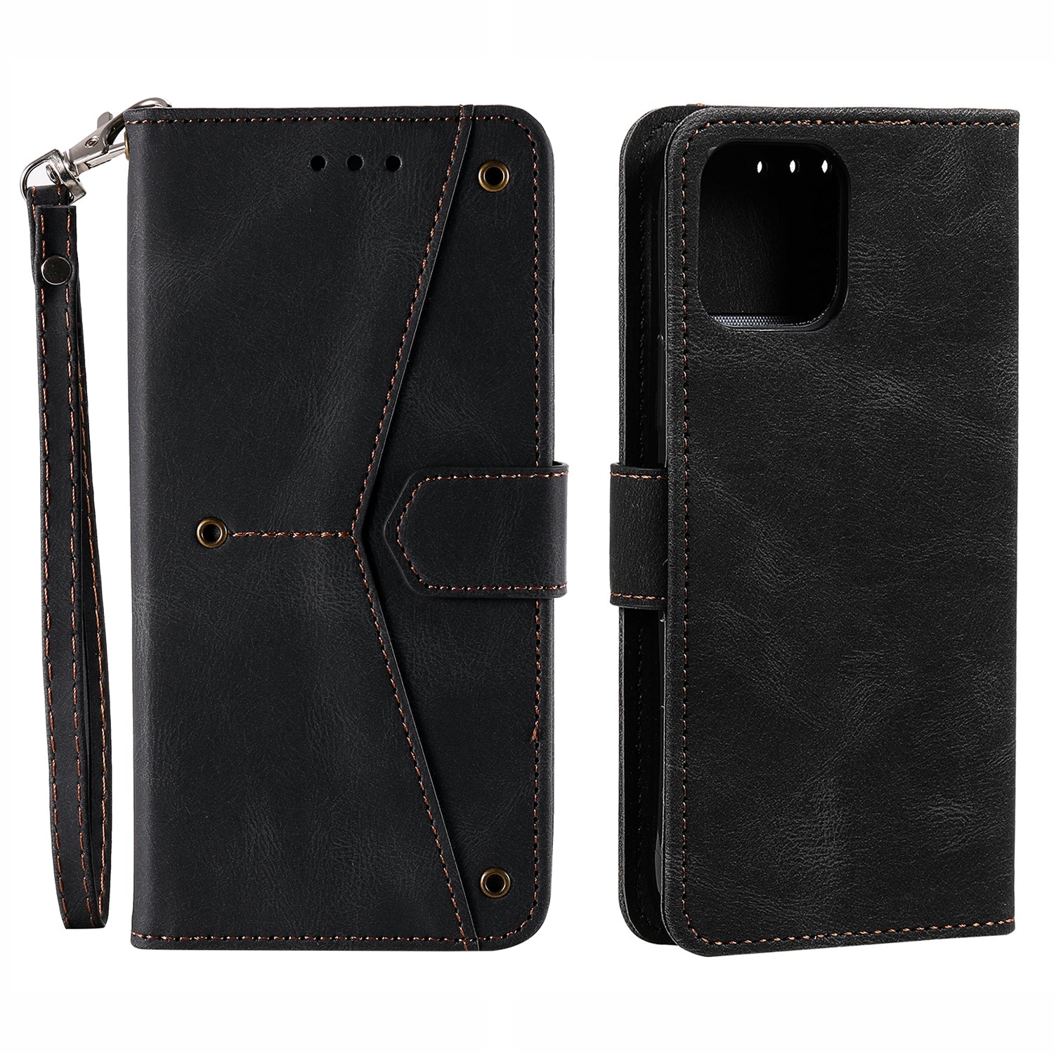 PU Leather Wallet Phone Case Rivet Decor Cover Stand Case Cover for iPhone 13 Pro 6.1 inch
