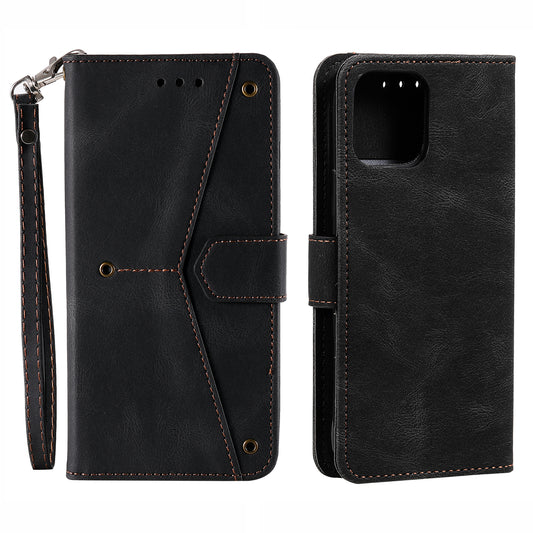 PU Leather Wallet Phone Case Rivet Decor Cover Stand Case Cover for iPhone 13 Pro 6.1 inch