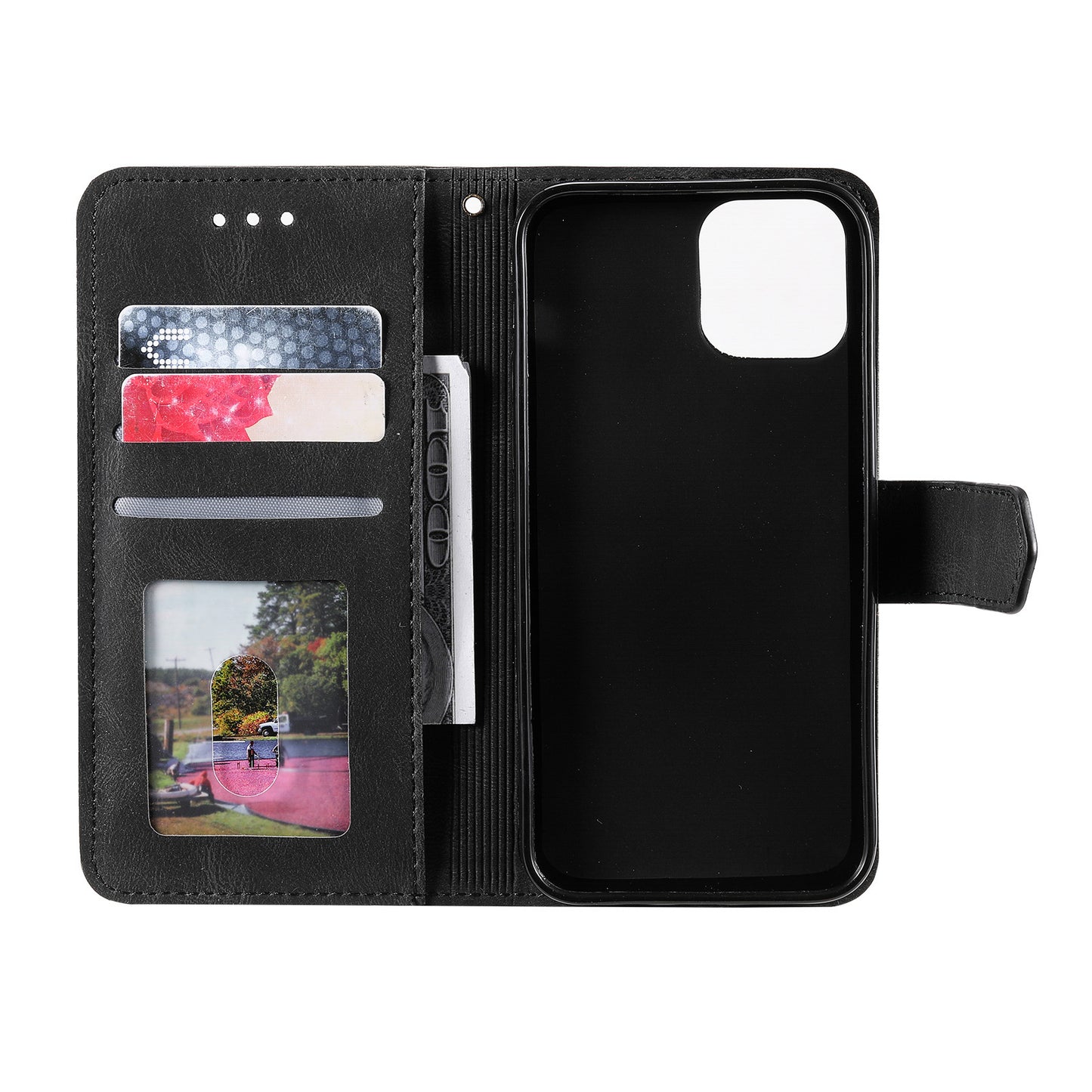 PU Leather Wallet Phone Case Rivet Decor Cover Stand Case Cover for iPhone 13 Pro 6.1 inch