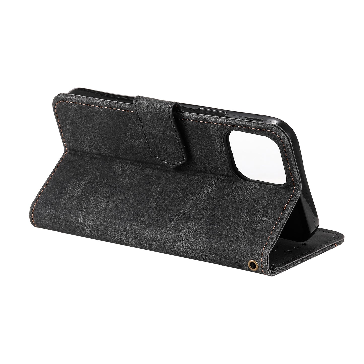 PU Leather Wallet Phone Case Rivet Decor Cover Stand Case Cover for iPhone 13 Pro 6.1 inch