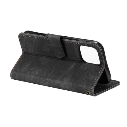 PU Leather Wallet Phone Case Rivet Decor Cover Stand Case Cover for iPhone 13 Pro 6.1 inch