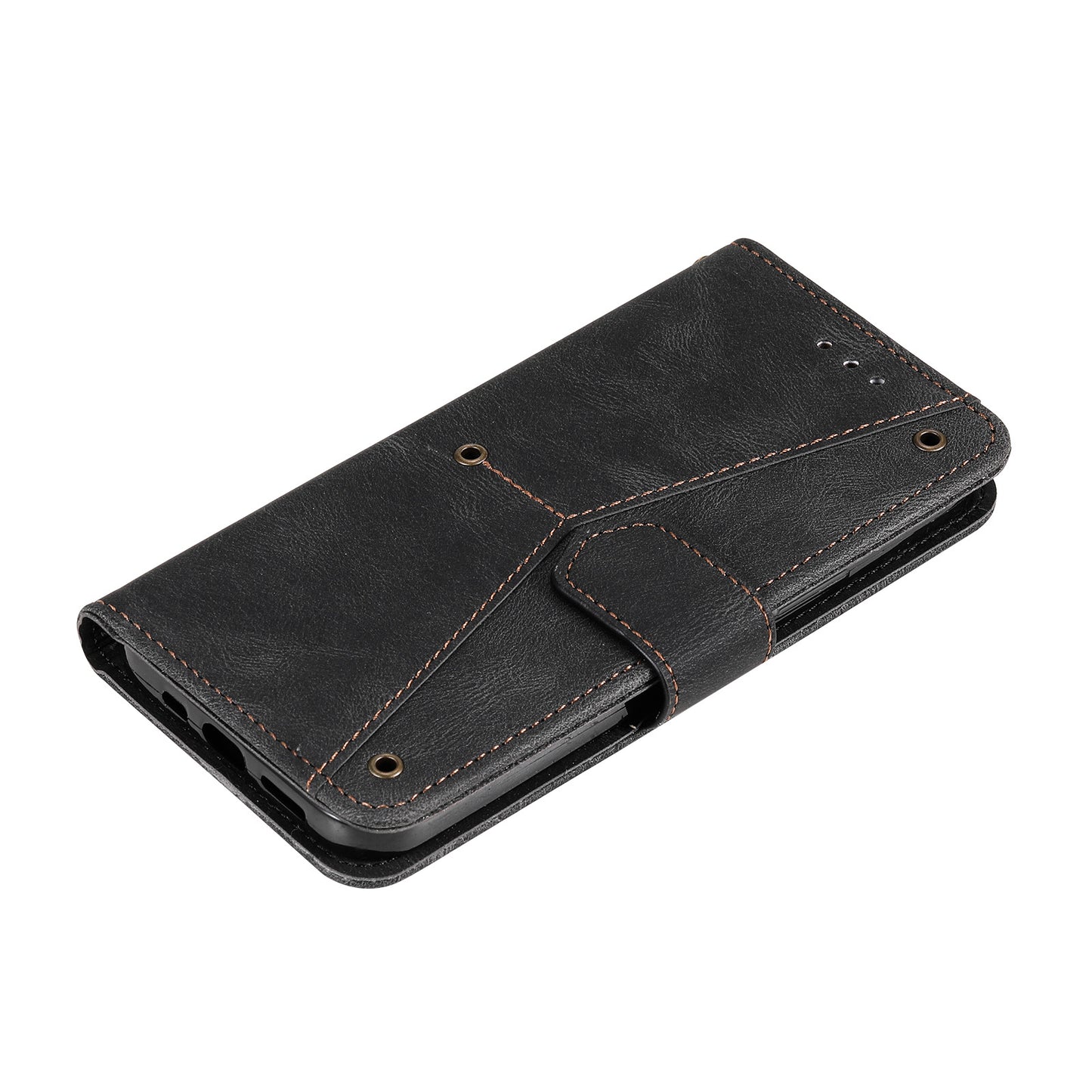 PU Leather Wallet Phone Case Rivet Decor Cover Stand Case Cover for iPhone 13 Pro 6.1 inch