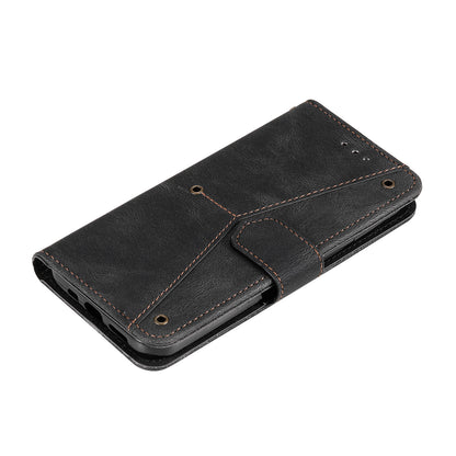 PU Leather Wallet Phone Case Rivet Decor Cover Stand Case Cover for iPhone 13 Pro 6.1 inch