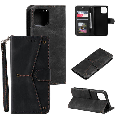 PU Leather Wallet Phone Case Rivet Decor Cover Stand Case Cover for iPhone 13 Pro 6.1 inch
